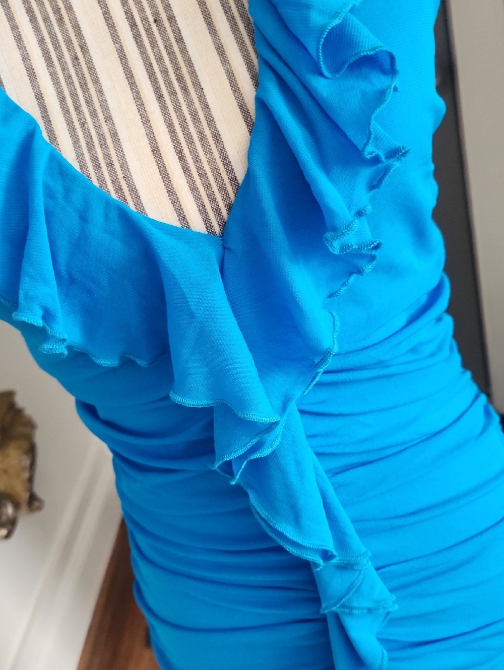 Bright Blue Ruffled Ruched  Halter Mini Dress - Picture 6 of 12
